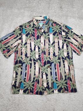 Reyn Spooner Hawaiian Traditionals Men Shirt XL Floral Surfboards USA Summer
